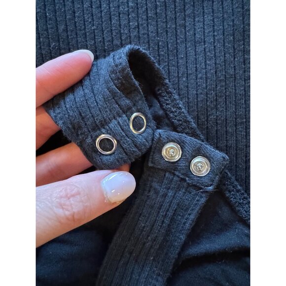 Good American Bodysuit Women Small Black‎ Ribbed Knit Square Neck Thong Gothic - Picture 12 of 12